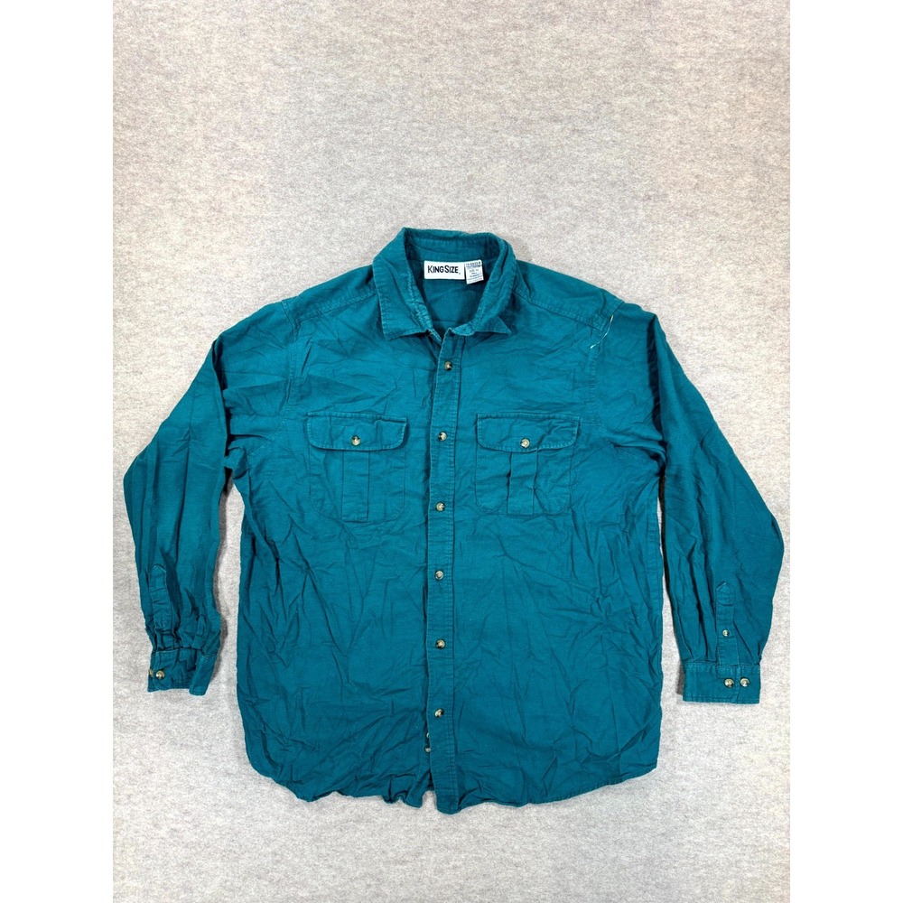 King Size Shirt Mens XLT Teal Blue Long Sleeve Dual Chest Pockets Button Up